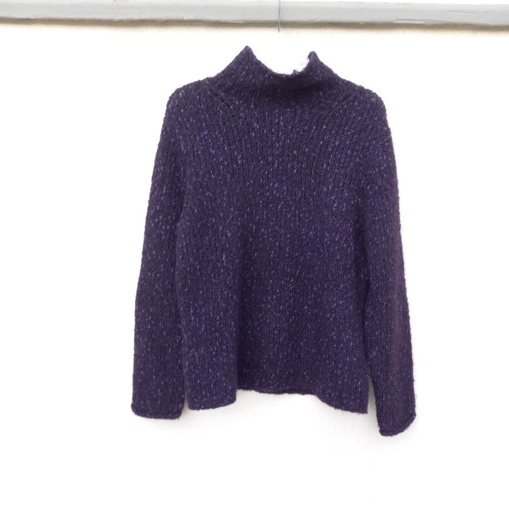 Chunky Purple Wool Blend Mock Neck Sweater- Size L Cozy Warm Gilmore Girls Style